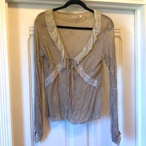 JOHNNY WAS Eyelet and Lace Blouse